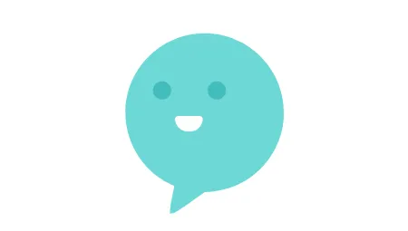 Teal talking bubble with a smiley face