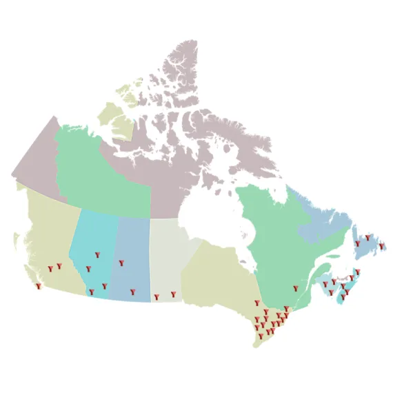 Map of Canadian YMCAs 2023