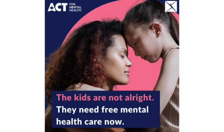 The kids are not alright. They need free mental health care now. A girl and woman have their foreheads touching and their eyes closed.
