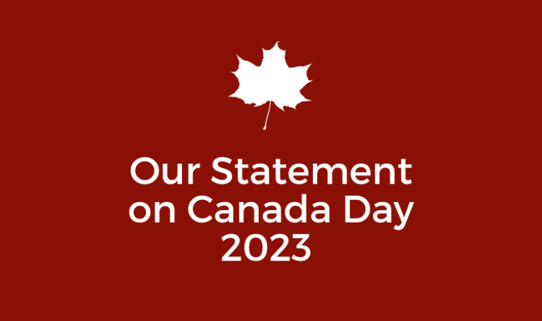 A maple leaf with the word Our Statement on Canada Day 2023 underneath