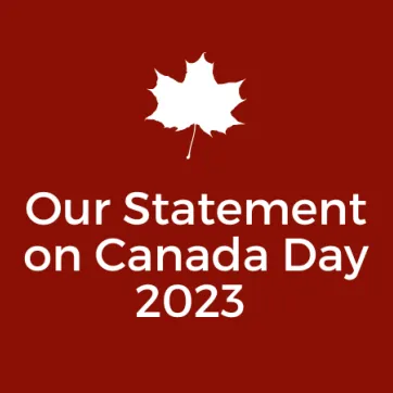A maple leaf with the word Our Statement on Canada Day 2023 underneath