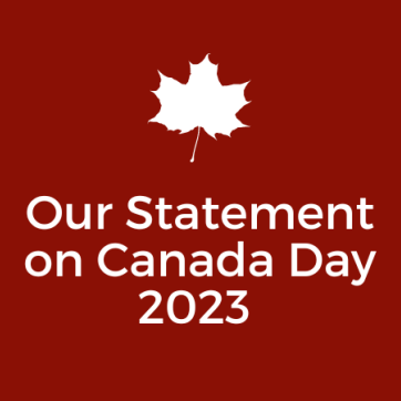A maple leaf with the word Our Statement on Canada Day 2023 underneath